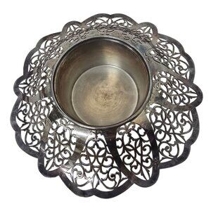 10" Vintage Love Lace Silverplate Ornate Filigree Bowl Made In England